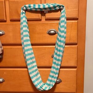Charming Charlie Teal and White Striped Infinity Scarf